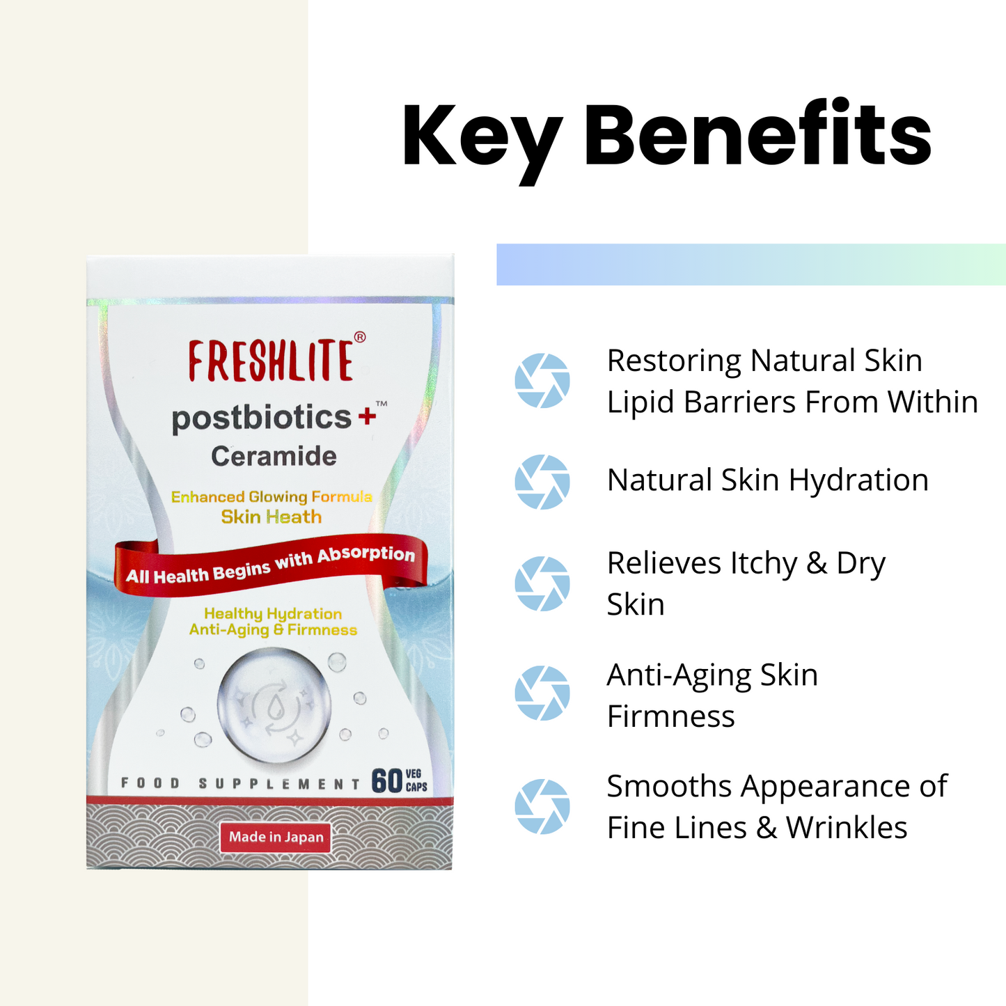 Glowing Skin |  Natural Anti-Aging Skin Hydration, Glowing & Firmness | Japan rice-based Natural Ceramide + Natural Postbiotics for Glowing Skin